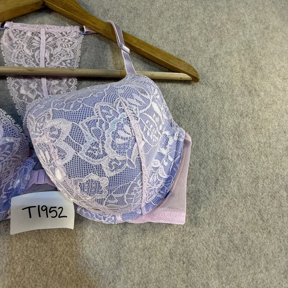 Victorias Secret Dream Angels Push Up Bra 36D Lavender Lace Front Close T-Back